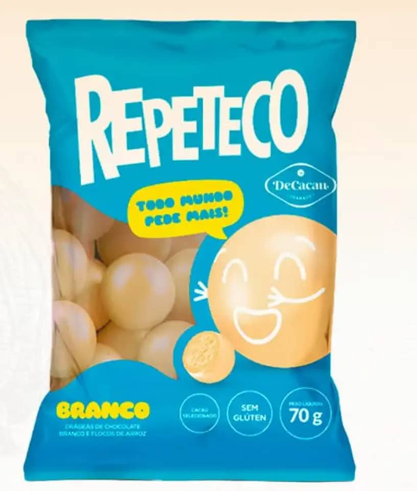 Repeteco DeCacau – 2 pacotes 70g cada Drágeas Chocolate Gramado Sem Glúten | Seguro para Celíacos (Chocolate branco)