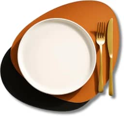 Jogo Americano Sousplat Dupla Face em Couro Ecológico Formato Orgânico Impermeável, Resistente e Fácil de Limpar, Elegante para Mesa Posta e Decoração (4)