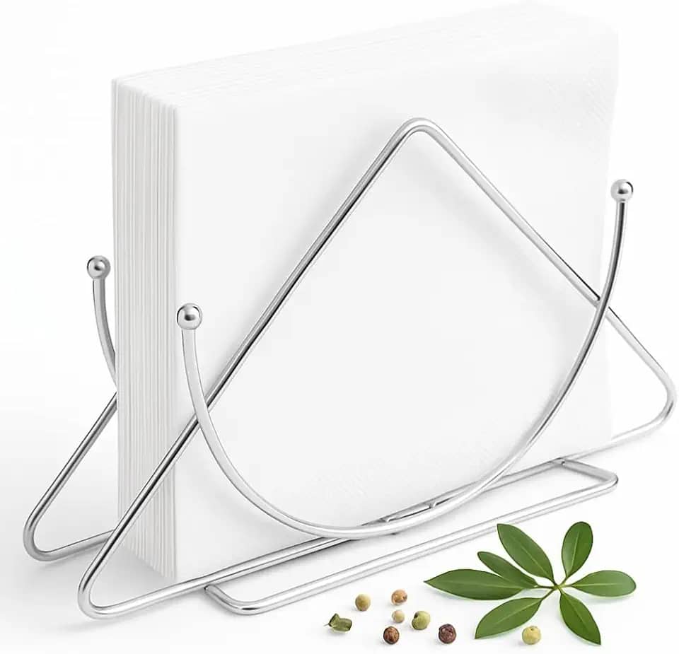 Porta Guardanapo Inox – Suporte Triangular Cromado de Mesa, Design Moderno, Ideal para Cozinha, Sala de Jantar, Churrasco, Restaurante e Mesa Posta – Organizador Elegante e Durável KOALAECOM®