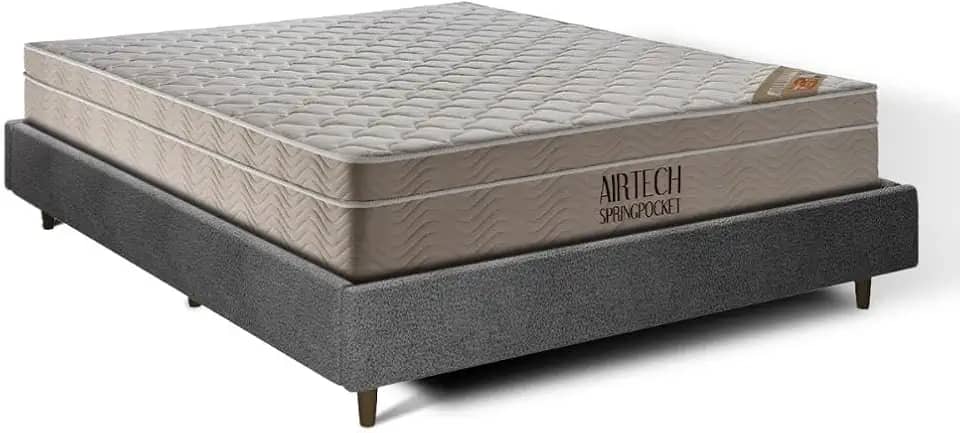 Cama Genebra Bouclé com Colchão de Molas Ensacadas Ortobom Airtech Spring Pocket (King Size)