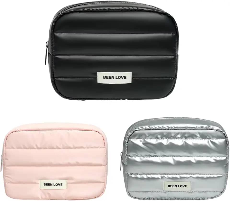 Necessaire Feminina Puffer Organizador de Maquiagem Cosméticos para Viagem (Preta, Médio)