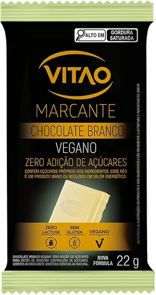 Chocolate Vegano Zero, Branco, Vitao, 22 g