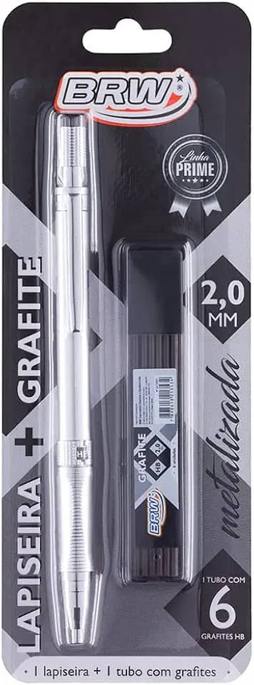 Lapiseira Metalizada Prata + Grafite 2.0mm, BRW