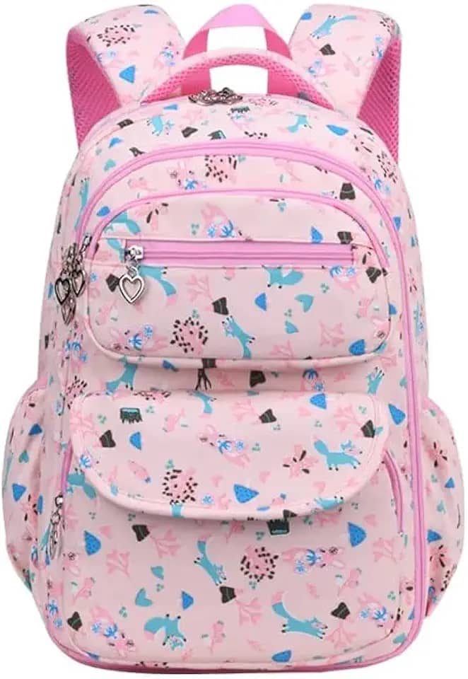 Mochila Escolar Feminina LukeSports Grande Reforçada Infantil – 46cm – Rosa Estampada com Divisórias Internas e Alças Ergonômicas