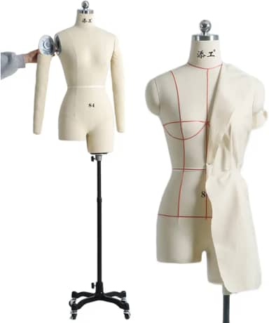 Manequim feminino adulto em forma de manequim com braços e base rolante, costureiras branco totalmente fixável manequim plus size para costurar roupas interessantes (branco médio)