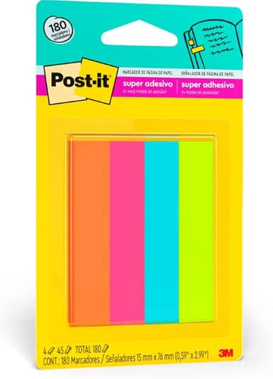 Post-it, 3M, Marcador de Página Adesivo, Flags de Papel, 76mm x 15mm, 180 folhas