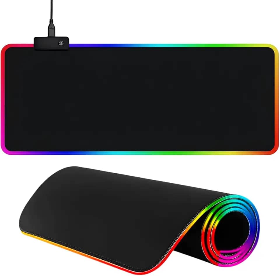 Mousepad Gamer RGB Extra Grande Base Antiderrapante LED Multicolorido Superfície Speed 80x30cm USB Preto com Borda Iluminada para Jogos Mouse Pad Gamer Ergonômico Control