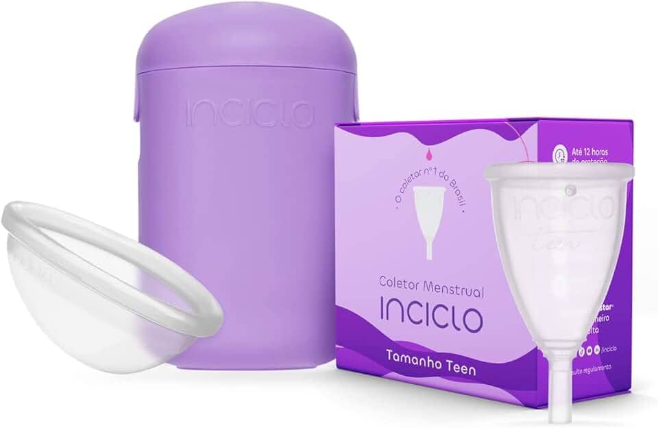 Kit Menstrual Inciclo | Coletor Menstrual Modelo Teen + Disco Menstrual Tamanho Único + Cápsula Esterilizadora | Solução Completa para sua Menstruação | Da Primeira Menstruação até 19 anos | Iniciantes | Silicone Médico Hipoalergênico | Proteção por 12h | Inciclo