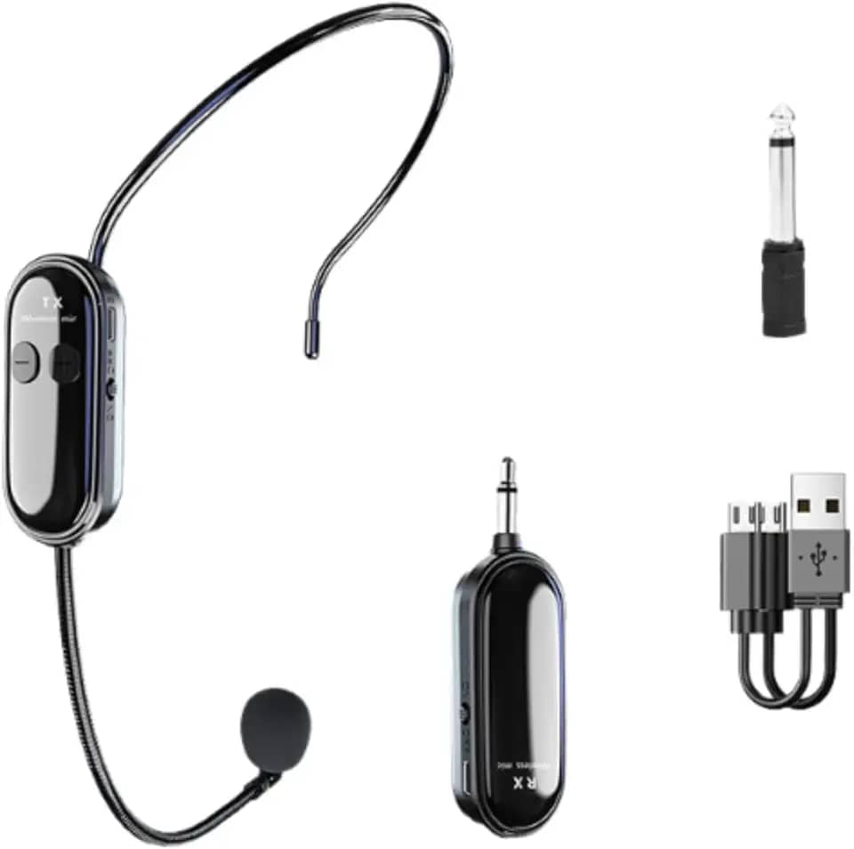 Almencla Microfone sem fio Headset Mic Systems Volume Amplificador Recarregável Head Mic de alto-falante para instrutores de fitness