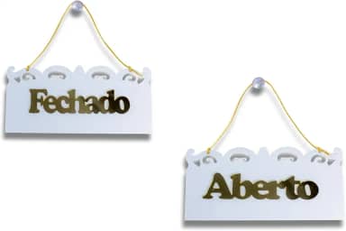 Placa Aberto/Fechado em Acrílico (VINTAGE) - Branco com Dourado