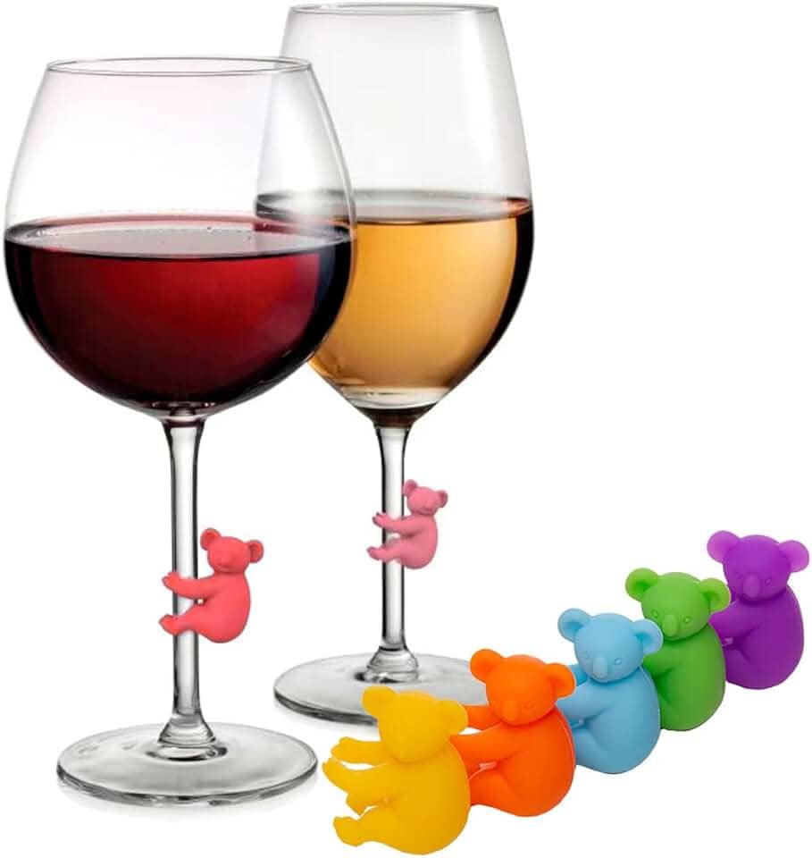 Marcadores de Taças em Silicone, Conjunto com 6 Koalas Coloridos, 3 x 2 cm