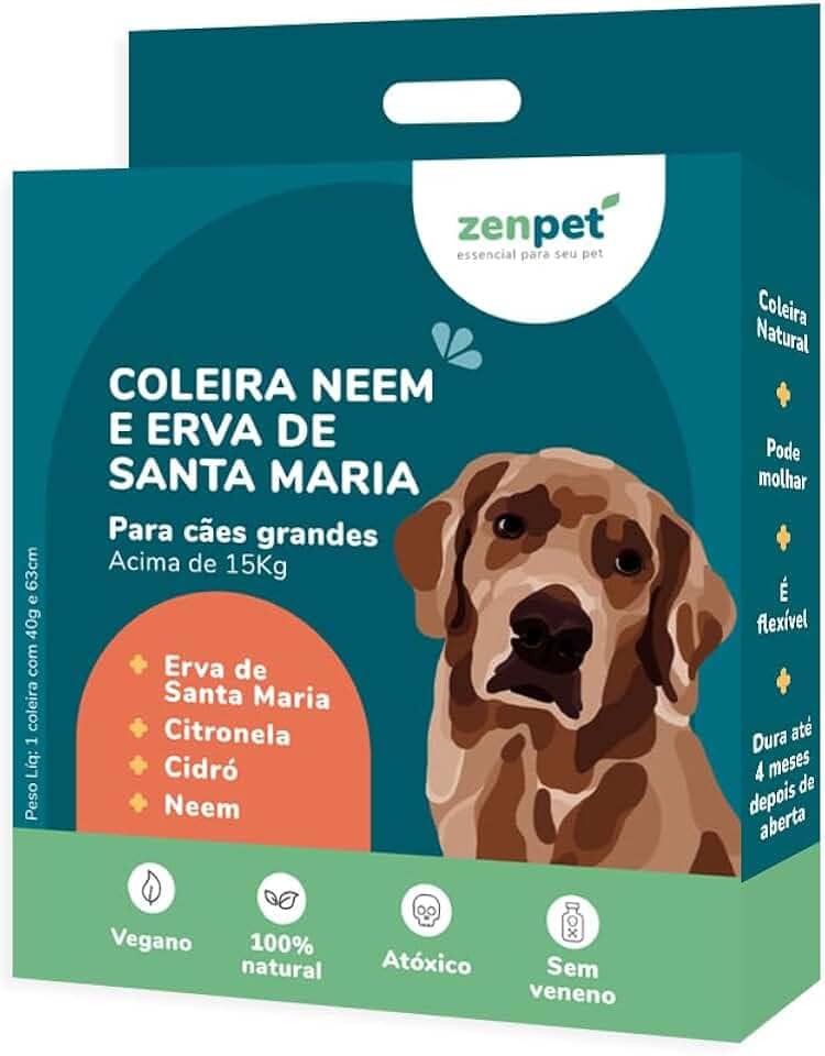 Coleira Neem e Erva de Santa Maria para Cães Grandes Zenpet