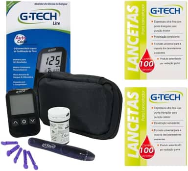 Kit Medidor Glicemia G-tech Lite + 200 Lancetas
