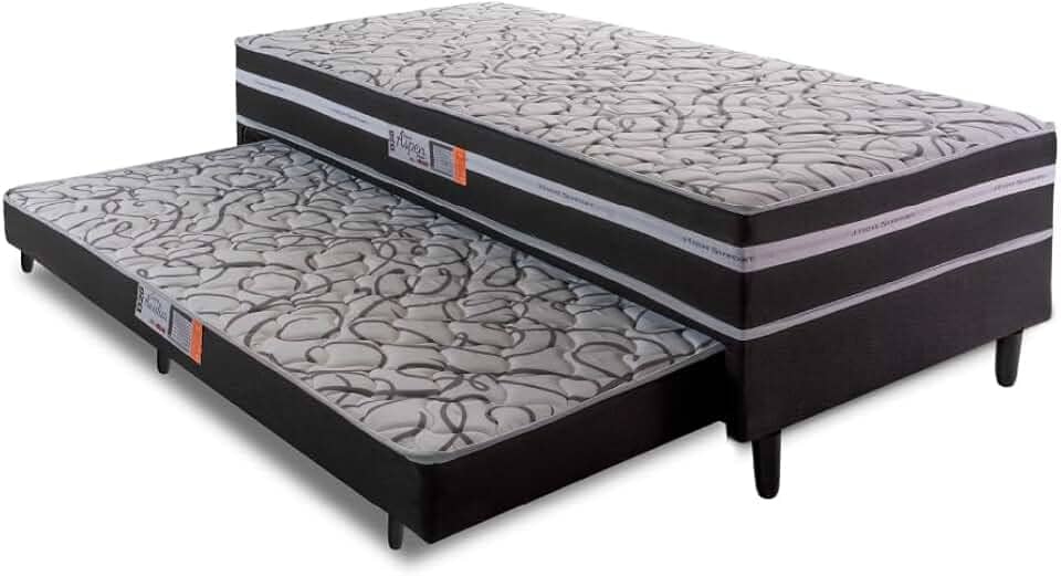 Cama Box Solteiro com Cama Auxiliar Aspen 88x188x41cm Cinza/preto