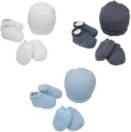 2 Kit Maternidade Touca Luva Meia Bebe Enxoval Menino Recem Nascido Gorro Pantufa Inverno Infantil