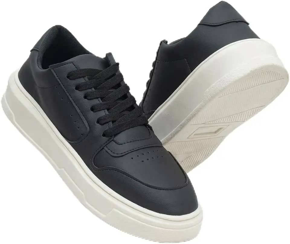 Tênis Masculino Sapatênis Couro Ecológico Confortável Minimalista Estiloso Homem Moderno Sola Alta