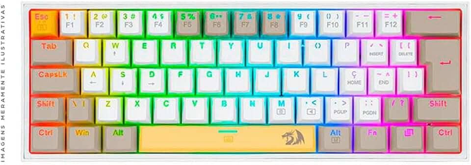 Teclado Mecanico Gamer Fizz Rgb Amarelo Branco e Cinza Switch Marrom