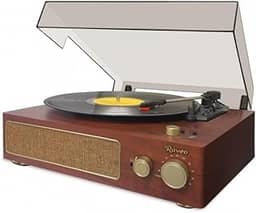 Raveo Vitrola Studio MAPLE com Toca-discos, Rádio FM, USB, saída auxiliar e fone de ouvido e tecnologia de conexão Bluetooth., Cor: MARROM
