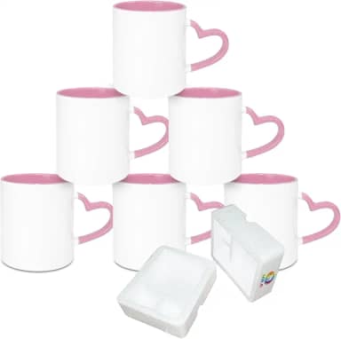 MR.R Caneca de cerâmica de sublimação em branco para lava-louças, copo revestido em branco, canecas em branco de sublimação, copo clássico com caneca interna de cor rosa e alça de coração, 325 ml,