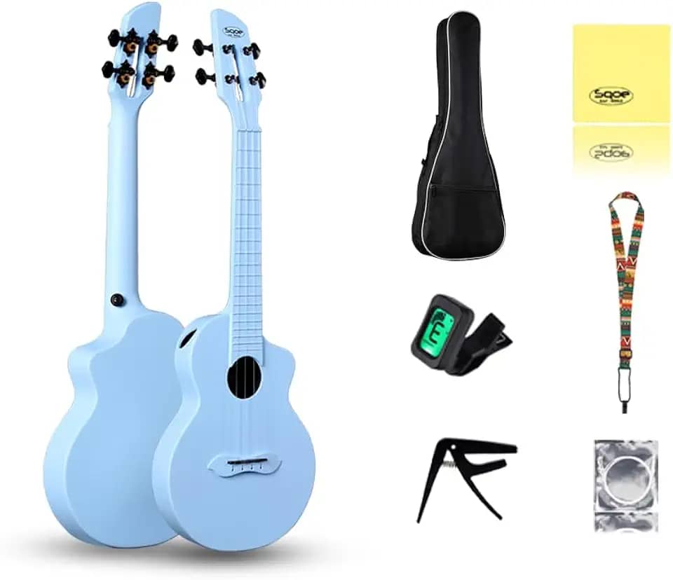 ANVAR VEDO Ukulele Profissional Sqoe 23" em Fibra de Carbono, Kit Completo com 6 Acessórios - Resistente, Portátil e Compatível com Todos os Níveis （Pacote de 1） (Azul)