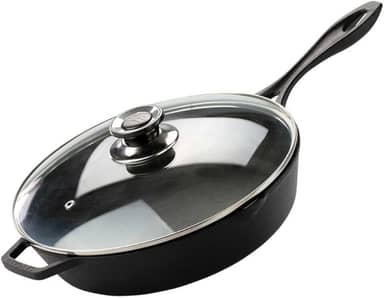 Frigideira De Ferro Fundido Com Tampa De Vidro 28 Cm Cabo de Ferro