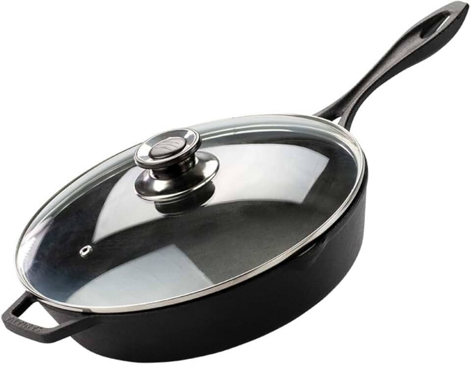 Frigideira De Ferro Fundido Com Tampa De Vidro 28 Cm Cabo de Ferro