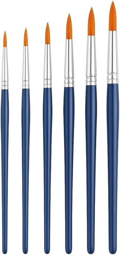 Kit com 6 Pincéis Artísticos de Ponta Fina Para Aquarela Acrílica Óleo Guache e Artesanato Uso Semi-Profissional e Escolar Detalhes e Contornos