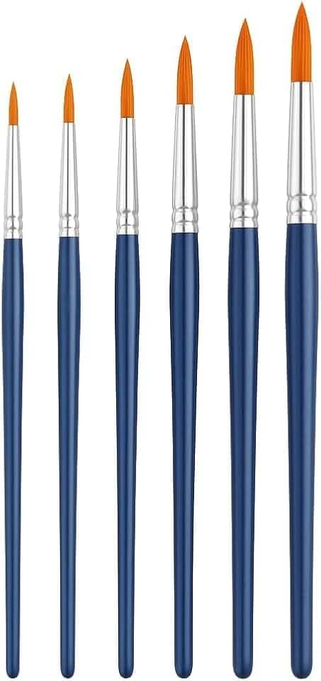 Kit com 6 Pincéis Artísticos de Ponta Fina Para Aquarela Acrílica Óleo Guache e Artesanato Uso Semi-Profissional e Escolar Detalhes e Contornos