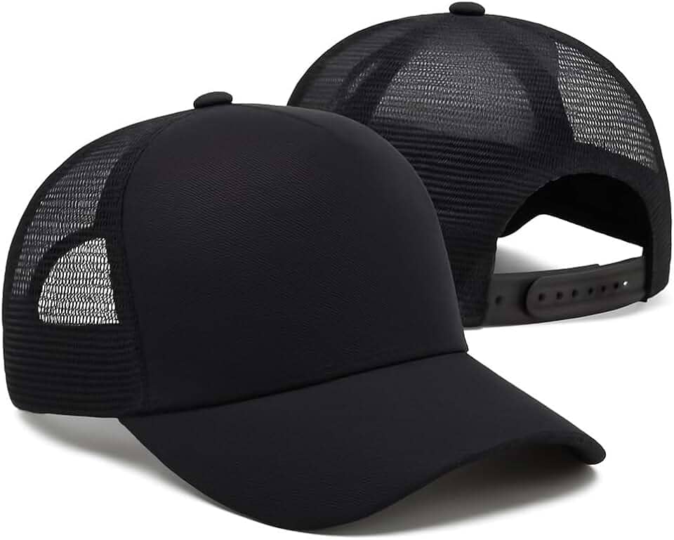 Boné de Telinha Trucker Unissex Aba Curva Liso Casual De Tela Preto