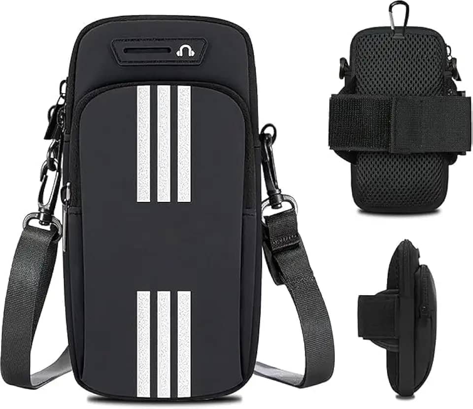 Bolsa Esportiva 3 em 1 para Celular – Braçadeira, Transversal e Cinto, Ajuste Confortável, Resistente à Água e Perfeita para Corrida, Caminhada, Ciclismo, Academia e Atividades ao Ar Livre