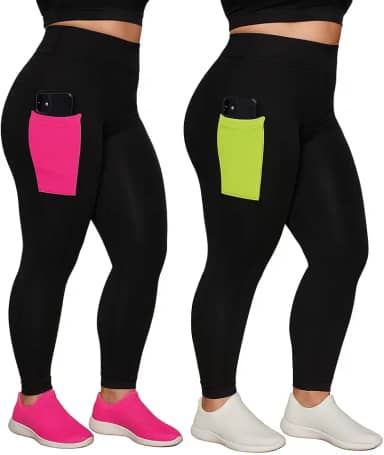 Kit 2 Calças Legging Plus Size com Bolso Lateral, para Academia, Alta Compressão, Cores Sortidas, Nao Fica Transparente (BR, Numérico, 50, Plus Size, Regular, 50, Sortidas)