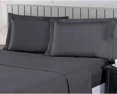 Jogo de Cama Casal 400 Fios Percal 04 Peças Com Lençol de Cima e Aba Americana, Antiácaro, Anti-pilling com Toque Macio - Chumbo, Casal