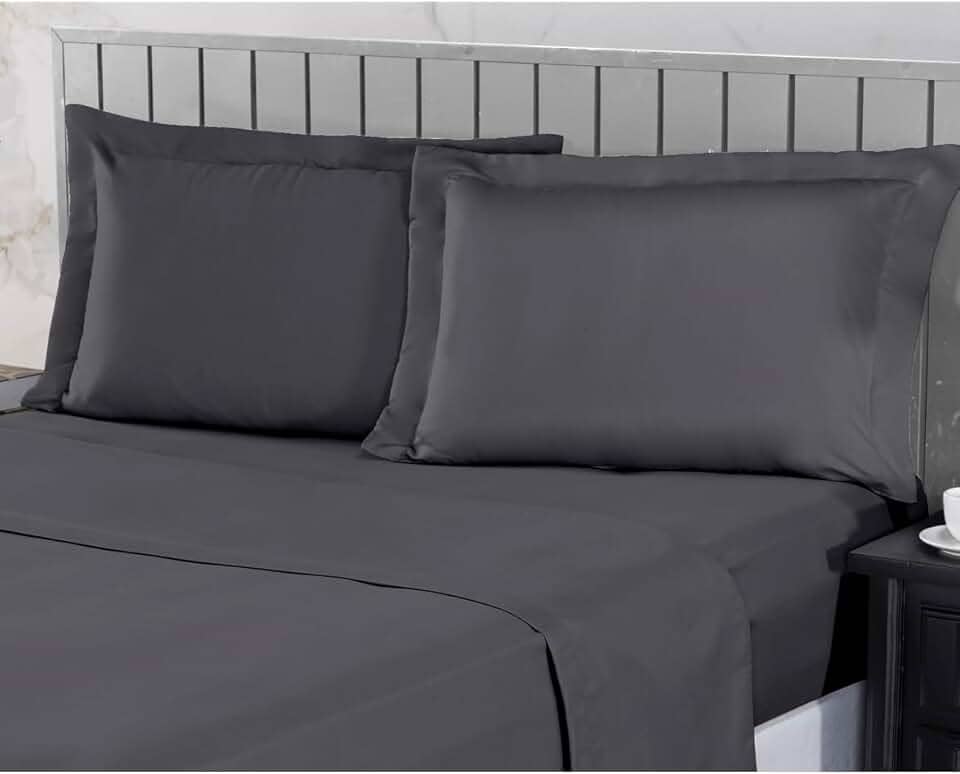 Jogo de Cama Casal 400 Fios Percal 04 Peças Com Lençol de Cima e Aba Americana, Antiácaro, Anti-pilling com Toque Macio - Chumbo, Casal