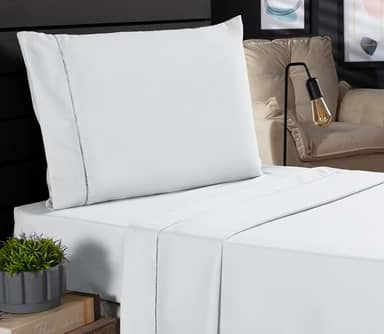 Jogo de Cama Classic Solteiro Percal 400 Fios Ponto Palito 03 Peças, Antiácaro, Anti-pilling com Toque Macio - Branco