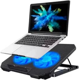Base Suporte para Notebook até 17' com Cooler Duplo Ultra Silencioso, LED Azul, 8 Níveis de Altura, USB Extra – Refrigeração Potente e Conforto Ergonômico