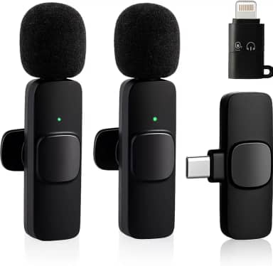 Kit Microfone de Lapela Sem Fio Bluetooth, 2 Unidades, Preto, Plástico ABS, Omnidirecional, Compatível com Android, Câmera e PC, Bateria Recarregável, para Gravação de Vídeo - Premium