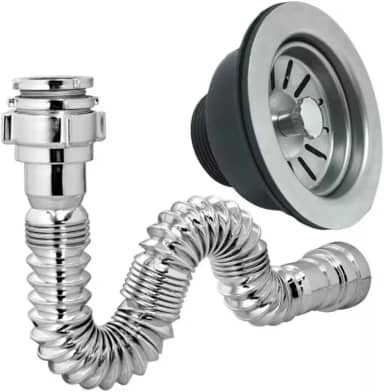 Kit Sifão Universal Flexível Cromado com Válvula Americana, Aço Inoxidável, 3.1/2 Polegadas, Sistema de Vedação Reforçado, 2 Peças, Instalação Versátil para Pias e Cubas