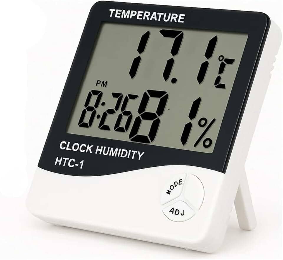 Termômetro e Higrômetro Digital, Modelo: HTC-1, Alta Precisão, Memória de Máx e Mín, Relógio Integrado, Display Fácil Leitura - Qualidade Premium