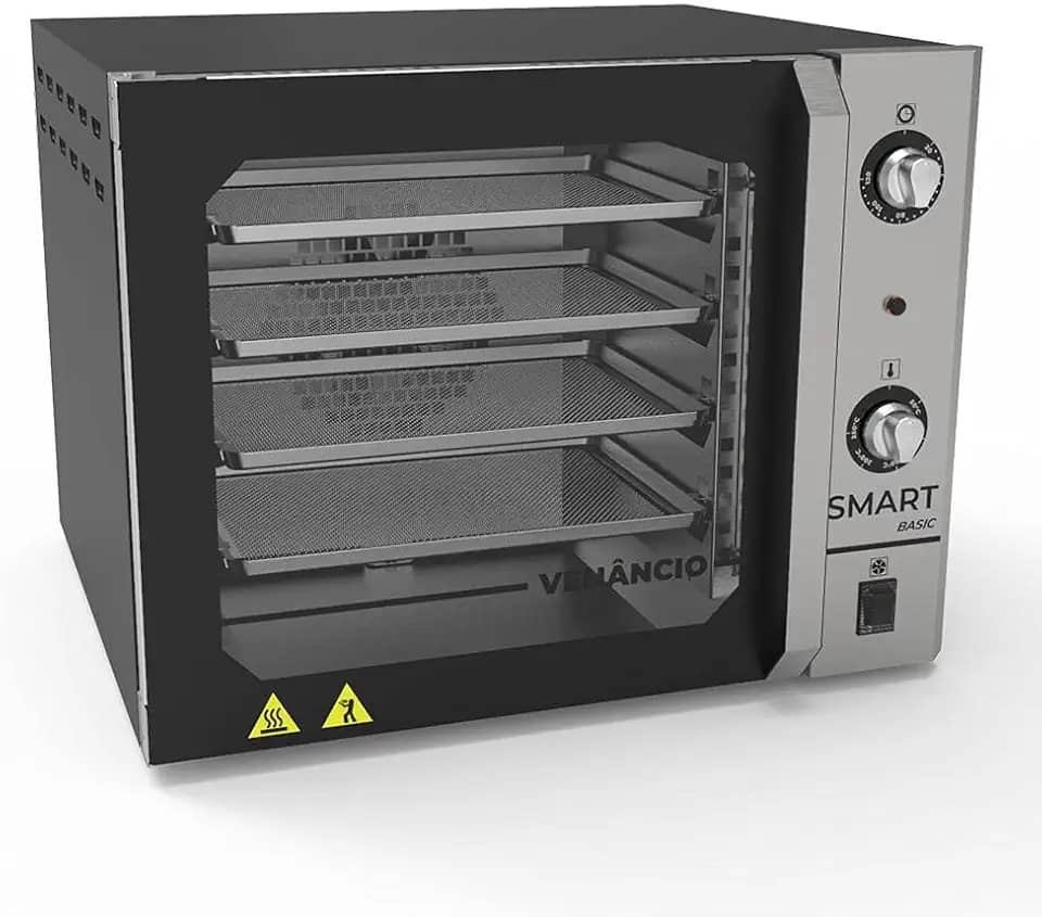Forno Turbo Convector Elétrico Smart Basic 4 Esteiras Preto e Painel Inox FCSB4E - Venâncio 220V
