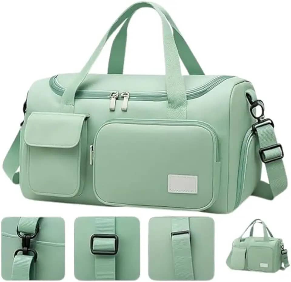 Bolsa Feminina de Viagem Grande 30L – Mala de Bordo 10kg Dobrável com 5 Compartimentos, Alça Transversal, Ideal para Academia, Passeios, Maternidade e Fim de Semana (Verde)