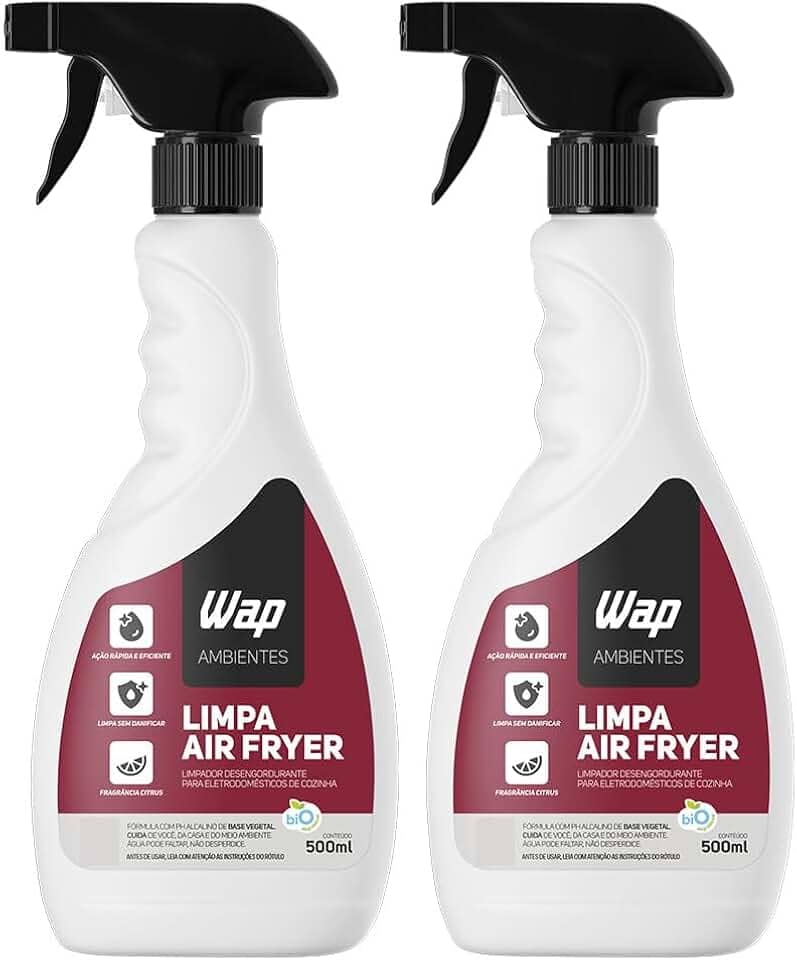 Kit 2 WAP Limpa Air Fryer 500ml – Desengordurante Alcalino Base Vegetal, Biodegradável, Fragrância Cítrica, Pronto para Uso