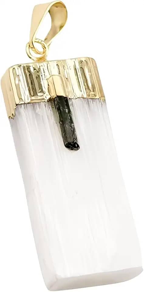 Pingente Bastão Selenita Pedra Bruta Limpeza Energetica Cura Dourado