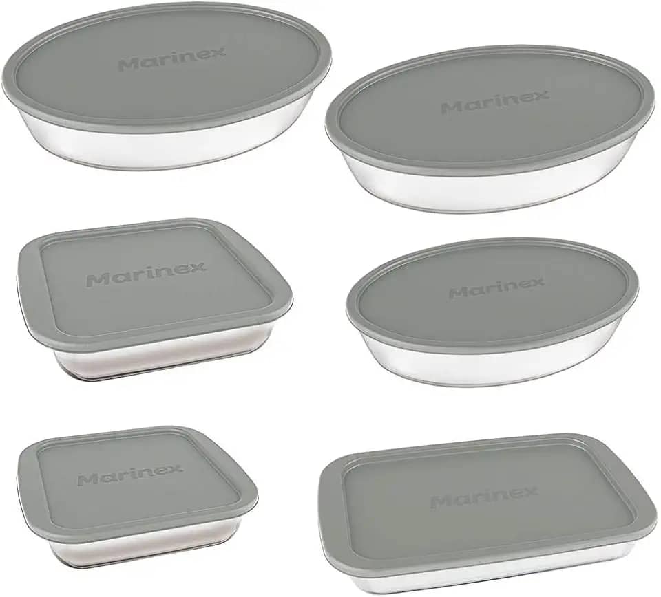 Jogo de Assadeiras Marinex, 6 Peças, Com Tampa, Vidro