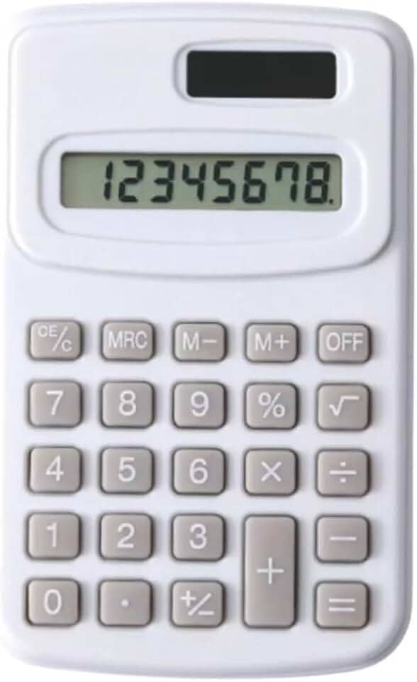 Calculadora Eletrônica de 8 Dígitos com Energia Solar e Bateria – Mini Calculadora Portátil para Escola, Escritório, Contabilidade, Estudos e Uso Diário – Teclas Suaves e Visor Grande (Branca)