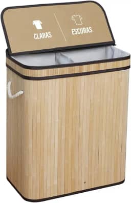 Cesto de Roupas Com Divisória Roupeiro Bambu Retangular Artiko Pratic+ Organizador Com Tampa 105L