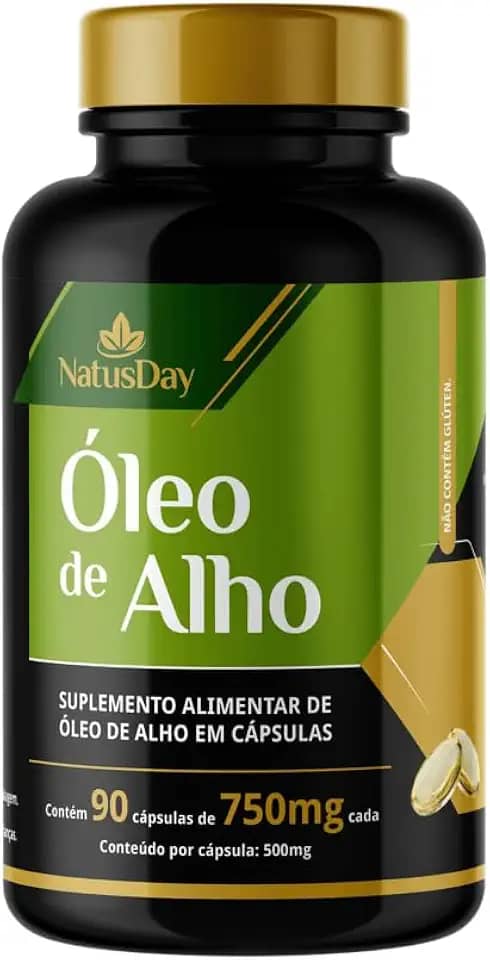 Óleo de Alho (90 Cápsulas) Natusday - Auxilia na prevenção de gripes e resfriados, Auxilia na redução da pressão arterial, Auxilia na redução de LDL