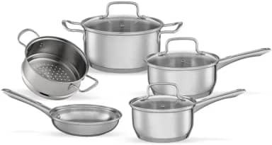 Brinox - Jogo de Panelas Aço Inoxidável Fundo Triplo 5 Peças Jasmin com Indução - Inox