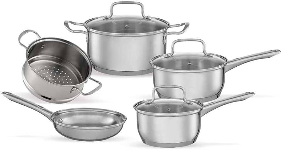 Brinox - Jogo de Panelas Aço Inoxidável Fundo Triplo 5 Peças Jasmin com Indução - Inox