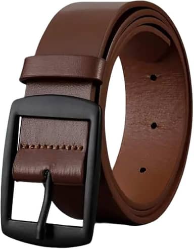 Cinto masculino de couro, vestido casual todos os dias com fivela de liga grossa para homens - marrom