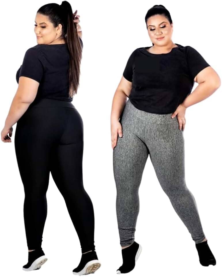 2 Calça Legging Feminina, Plus Size G1 G2 G3, Alta e Transparência ZERO